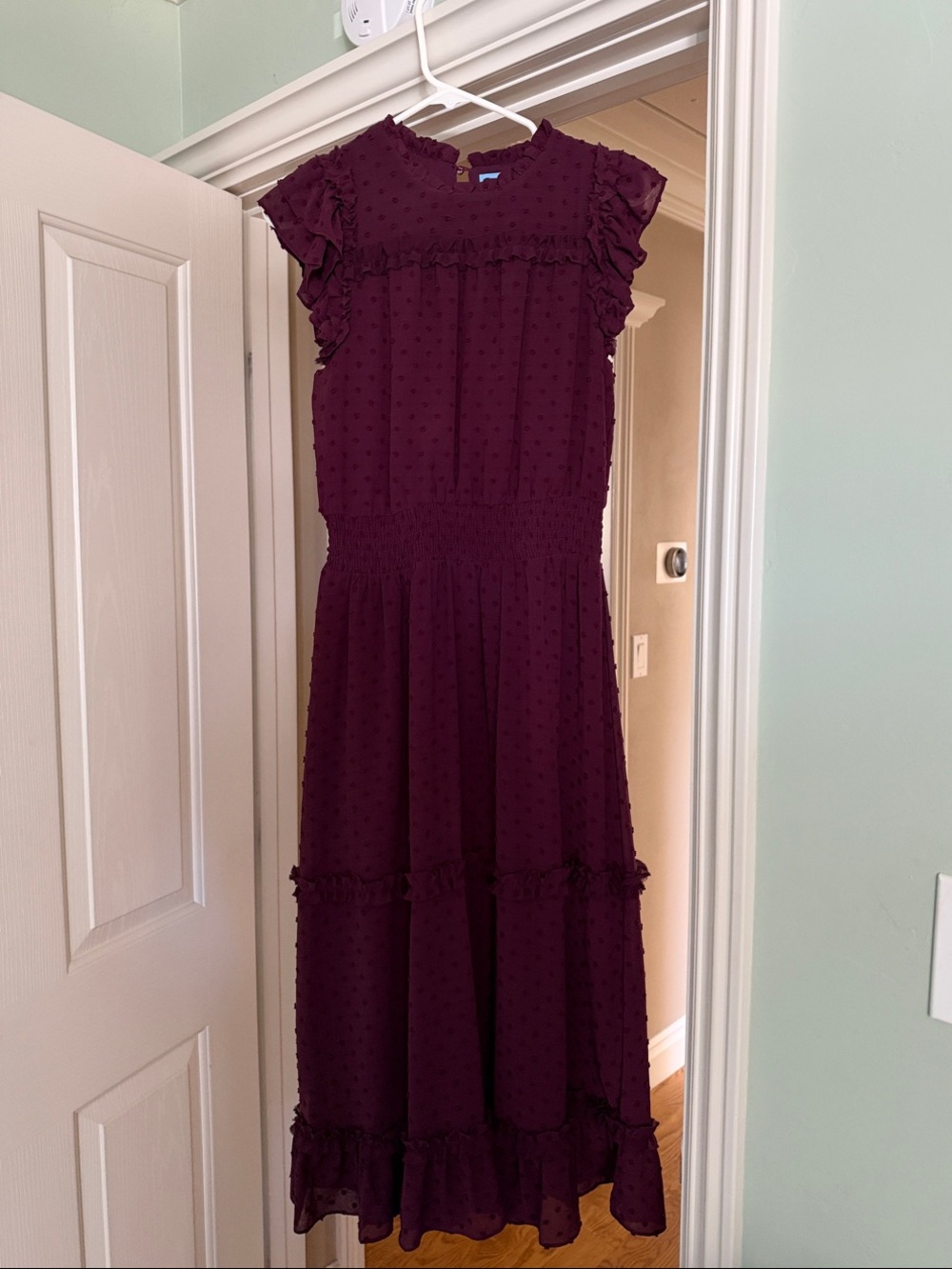 Cece Flutter Sleeve Swiss Dot Chiffon Midi dress